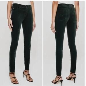 AG The Legging Ankle Super Skinny Green Velvet Pant Size 30R